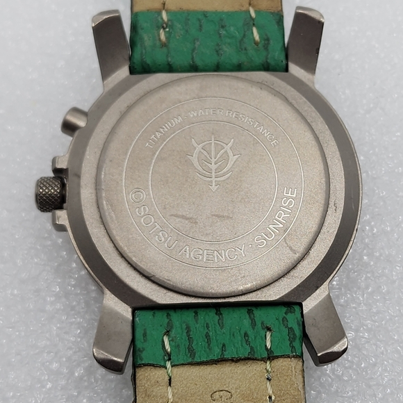 Gundam Titanium Shark Leather LImited MS-06F ZAKU II JDM Green Silver Red Watch - Picture 4 of 10